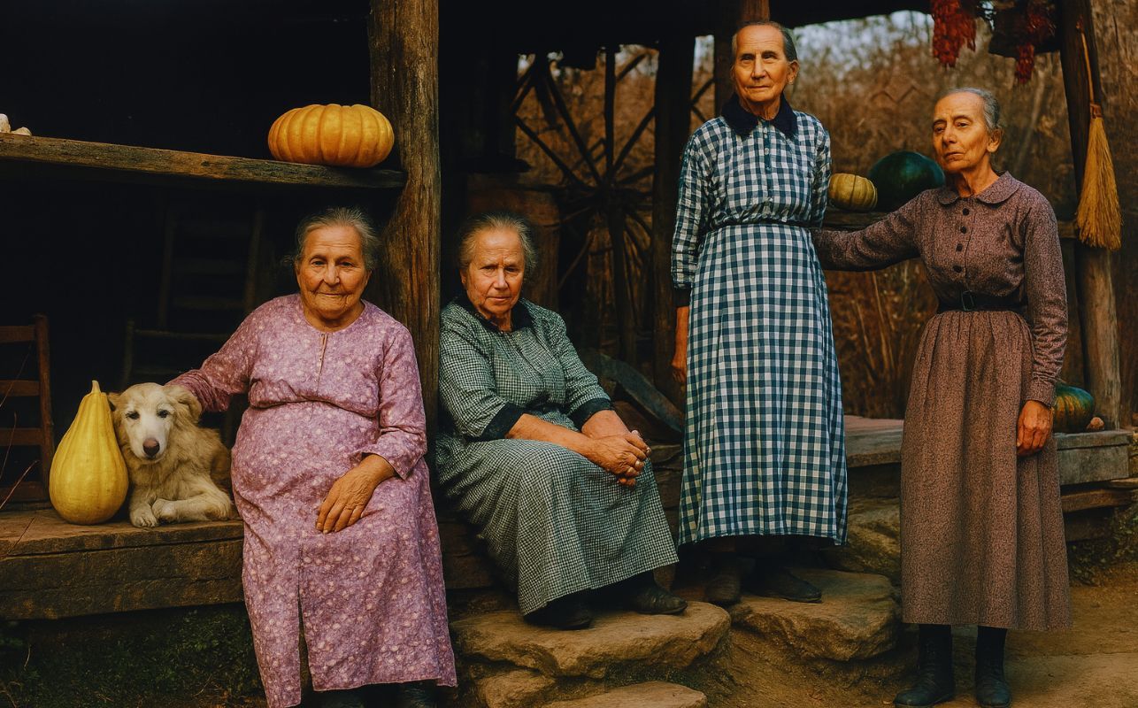 A vintage photograph of the Walker Sisters, renowned for their legacy in the Smoky Mountains.